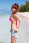 beach bikini cleavage denim dgc_0934 nitou_misaki ocean open_clothes ponytail shorts side-tie_bikini swimsuit wet rating:Safe score:0 user:nil!