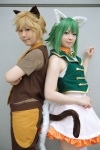 animal_ears blonde_hair cat_ears choker cosplay crossplay dress green_hair gumi hatomune kagamine_len kanan_kaori tail thighhighs tie trousers tshirt vest vocaloid zettai_ryouiki rating:Safe score:0 user:nil!