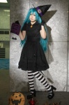 aqua_hair cosplay dress hatsune_miku masaya original pantyhose striped twintails vocaloid witch_hat rating:Safe score:0 user:pixymisa