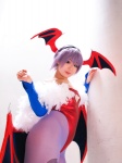 bodysuit cosplay detached_sleeves head_wings lilith_aensland pantyhose purple_hair tamashi_no_mayoigo vampire_(game) wings yuuki_sayo rating:Safe score:4 user:nil!