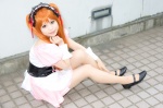 apron asahina_mikuru cosplay cuffs dress hairband orange_hair pantyhose sheer_legwear suzumiya_haruhi_no_yuuutsu tsukikage_yayoi twintails waitress waitress_uniform rating:Safe score:2 user:pixymisa