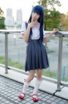 blouse blue_hair cosplay furude_rika higurashi_no_naku_koro_ni ibara kneesocks pantyhose pleated_skirt school_uniform skirt suspenders rating:Safe score:0 user:nil!