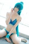 aqua_hair bikini cleavage cosplay haruka hatsune_miku ponytail project_diva swimsuit vocaloid rating:Safe score:3 user:nil!