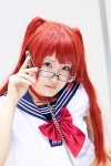 cosplay glasses leash looking_over_glasses momoka_(ii) original red_hair sailor_uniform school_uniform twintails rating:Safe score:0 user:pixymisa