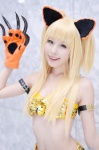 animal_ears bikini_top blonde_hair cat_ears cosplay idolmaster idolmaster_cinderella_girls jougasaki_rika paw_gloves shorts swimsuit yuriri rating:Safe score:0 user:nil!