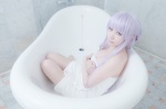 bathroom bathtub cleavage cosplay danganronpa kirigiri_kyouko kirigiri_to_celestia_san_danganronpa lechat pantyhose purple_hair sheer_legwear towel rating:Safe score:1 user:nil!