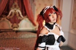 airi apron bed cleavage cosplay dress hairband happa_kyoukan_to_pantsu_meido maid maid_uniform queen's_blade red_hair saku twintails rating:Safe score:3 user:nil!
