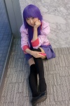 bakemonogatari blouse cosplay mochizuki_miuna pleated_skirt purple_hair school_uniform senjougahara_hitagi skirt thighhighs zettai_ryouiki rating:Safe score:1 user:pixymisa