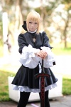 blonde_hair corset cosplay dress fate/series fate/stay_night hairbow pantyhose ryuuna saber sword rating:Safe score:0 user:nil!