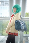 black_legwear blouse bookbag cardigan cosplay green_hair mashiro_ayaki pantyhose pleated_skirt school_uniform skirt tagme_character tagme_series rating:Safe score:3 user:nil!