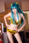 aqua_hair bikini_top cleavage cosplay horns kirihara_mizui lum shorts swimsuit tiger_print urusei_yatsura rating:Safe score:2 user:nil!