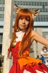 animal_ears cosplay detached_sleeves dress firefox fox_ears mint mozilla red_hair rating:Safe score:0 user:pixymisa
