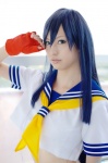 blue_hair cosplay croptop fingerless_gloves gloves ikkitousen kanu_unchou mai_(ii) sailor_uniform school_uniform rating:Safe score:0 user:nil!