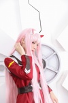 cosplay darling_in_the_franxx dress emerald horns pink_hair ratings:s usakichi zero_two rating:Questionable score:0 user:nil!