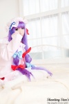 bed cosplay dress hat patchouli_knowledge purple_hair robe saku sweet_garden thighhighs touhou rating:Safe score:0 user:nil!