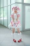 aihara_sakuto choker cosplay dress gloves hairbows kaname_madoka kneehighs pink_hair puella_magi_madoka_magica twintails rating:Safe score:2 user:nil!