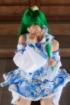 cosplay detached_sleeves green_hair kochiya_sanae lenfried miniskirt skirt socks touhou rating:Safe score:0 user:nil!