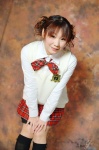blouse braid cosplay hair_buns kizakura_jyunko kneehighs original pleated_skirt school_uniform skirt sweater_vest rating:Safe score:1 user:nil!