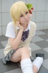 blonde_hair blouse cosplay haruki ichigo_100 loose_socks nishino_tsukasa pleated_skirt school_uniform skirt socks sweater_vest rating:Safe score:0 user:nil!