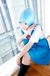 ayanami_rei blouse blue_hair cosplay jumper kneesocks nagatsuki neon_genesis_evangelion red_eyes ribbon_tie rating:Safe score:0 user:pixymisa