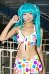 aqua_hair bikini cosplay hatsune_miku necoco pantyhose sheer_legwear swimsuit twintails vocaloid rating:Safe score:0 user:pixymisa