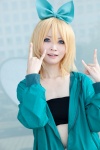 blonde_hair cosplay hairbow kagamine_rin nepachi sweatshirt tubetop vocaloid rating:Safe score:0 user:pixymisa