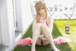 amagi_brilliant_park atsuki barefoot bikini blonde_hair cosplay hairbow pom_poms sento_isuzu swimsuit rating:Safe score:0 user:nil!