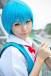 ayanami_rei blouse blue_hair cosplay jumper maitako neon_genesis_evangelion ribbon_tie school_uniform rating:Safe score:1 user:pixymisa