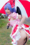 ass blouse blue_hair bonnet bow cosplay croptop half_skirt_open_front lenfried rain remilia_scarlet tail_plug touhou umbrella wings rating:Questionable score:0 user:nil!