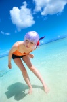 ayane_(doa) beach camisole cleavage cosplay dead_or_alive denim headband ocean purple_hair shorts tachibana_minami wet rating:Safe score:1 user:nil!