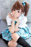 cosplay futami_mami ibuki_iyoko idolmaster kneesocks pleated_skirt school_uniform side_ponytail skirt tie rating:Safe score:0 user:pixymisa