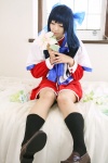 bed blue_hair cosplay flowers hairbow kanon_(series) kawasumi_mai kneesocks saya school_uniform rating:Safe score:0 user:nil!