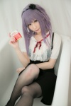atsuki bathroom bathtub black_legwear blouse cosplay dagashi_biyori dagashi_kashi hairband pantyhose purple_hair shidare_hotaru skirt suspenders rating:Safe score:0 user:nil!