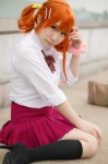 anjou_naruko ano_hi_mita_hana_no_namae_wo_bokutachi_wa_mada_shiranai blouse cosplay hair_clips kneesocks orange_hair pleated_skirt saki school_uniform skirt twintails rating:Safe score:0 user:nil!