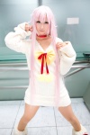 bow choker cosplay heterochromia k neko_(k) pantyhose pink_hair seri sheer_legwear sweater rating:Safe score:0 user:nil!