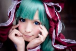 aqua_hair blouse cosplay hair_ribbons kagiyama_hina rumita touhou rating:Safe score:2 user:nil!