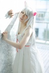 animal_ears bakemonogatari cat_ears cosplay dress hanekawa_tsubasa mizuki_mao white_hair rating:Safe score:0 user:pixymisa