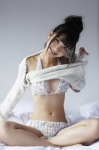 bed bikini cleavage kashiwagi_yuki ponytail sweater swimsuit wpb_117 rating:Safe score:1 user:nil!