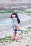 barefoot beach hairband han_ga_eun necklace open_shorts panties shirt shorts rating:Safe score:1 user:mock