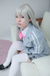 blazer blouse bowtie cosplay green_eyes haiyore!_nyaruko-san maitako nyaruko pleated_skirt skirt thighhighs white_hair zettai_ryouiki rating:Safe score:1 user:pixymisa