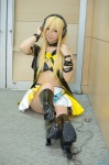 bikini_top blonde_hair boots collar cosplay headset lily_(vocaloid) mizuno pleated_skirt skirt swimsuit vest vocaloid rating:Safe score:0 user:nil!