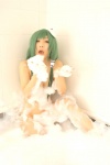 bathroom bathtub cleavage cosplay green_hair hanamura_misaki kochiya_sanae soap_suds touhou touhou_kinbauchou wet rating:Questionable score:0 user:nil!