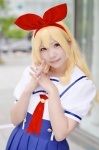 aikatsu! blonde_hair churo cosplay hairbow hoshimiya_ichigo pleated_skirt sailor_uniform school_uniform skirt rating:Safe score:0 user:nil!