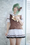 cosplay green_hair hairbow kokoa_shiroi pleated_skirt sailor_uniform school_uniform shigure_asa shuffle! skirt rating:Safe score:0 user:nil!