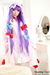 bed cosplay dress hat patchouli_knowledge purple_hair robe saku sweet_garden thighhighs touhou rating:Safe score:0 user:nil!