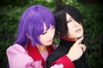 araragi_koyomi asaka_kei bakemonogatari blazer blouse cosplay kanata purple_hair school_uniform scissors senjougahara_hitagi rating:Safe score:0 user:nil!