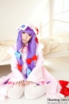 bed cosplay dress hat patchouli_knowledge purple_hair robe saku sweet_garden thighhighs touhou rating:Safe score:0 user:nil!