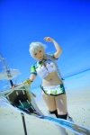 beach bikini black_legwear boots braid cleavage cosplay croptop half-skirt kantai_collection kuubo- ocean saku side-tie_bikini silver_hair swimsuit thigh_boots thighhighs unryuu_(kantai_collection) rating:Safe score:2 user:nil!