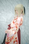 blonde_hair cosplay fate/series fate/stay_night katana kimono maropapi pleated_skirt ponytail saber skirt sword rating:Safe score:0 user:nil!