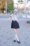 cosplay hairclip kneesocks original pantyhose pleated_skirt purple_hair sailor_uniform school_uniform sheer_legwear skirt tamago twin_braids rating:Safe score:0 user:nil!